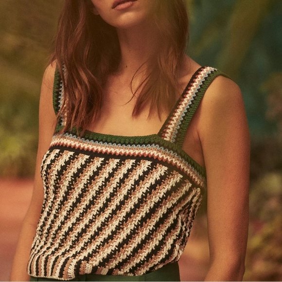 NEW Veronica Beard Livina Crochet Knit 100% Cotton Multi Colour Tank Top Size L - Picture 2 of 7